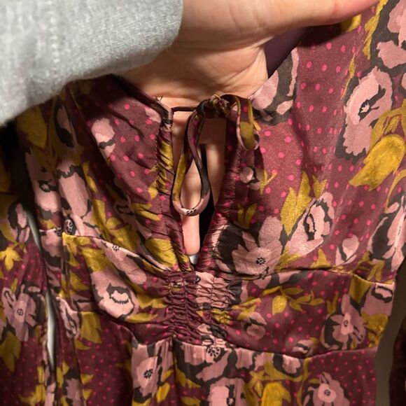 Free People Morning Light Long Sleeve Purple Maroon Floral Dress- Size 4 - Picture 6 of 12